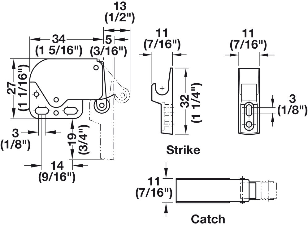 Mini-Latch Automatic Spring Catch, Mini-Latch, for screw fixing, catch
