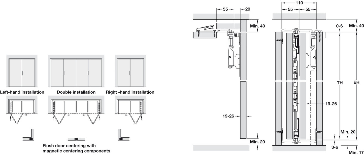 Wooden Folding Sliding Doors, HAWA Folding Concepta 25, set, hinges with soft closing mechanism
