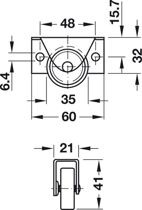 Bed Box Caster, Rigid, Ø35 mm