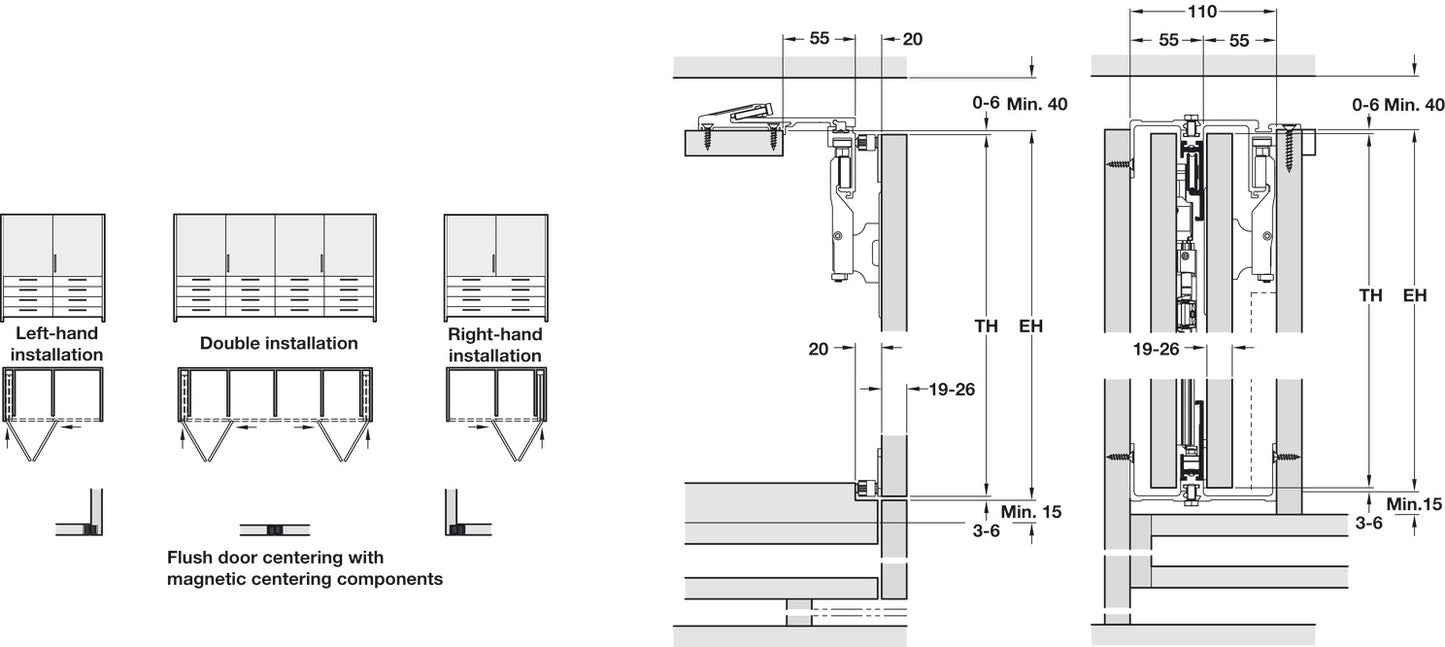 Wooden Folding Sliding Doors, HAWA Folding Concepta 25, set, hinges with soft closing mechanism