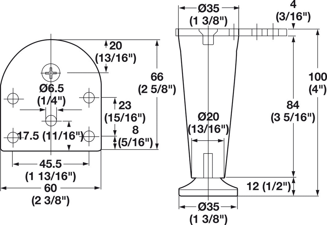 Furniture Foot, Aluminum, 100 mm (4")
