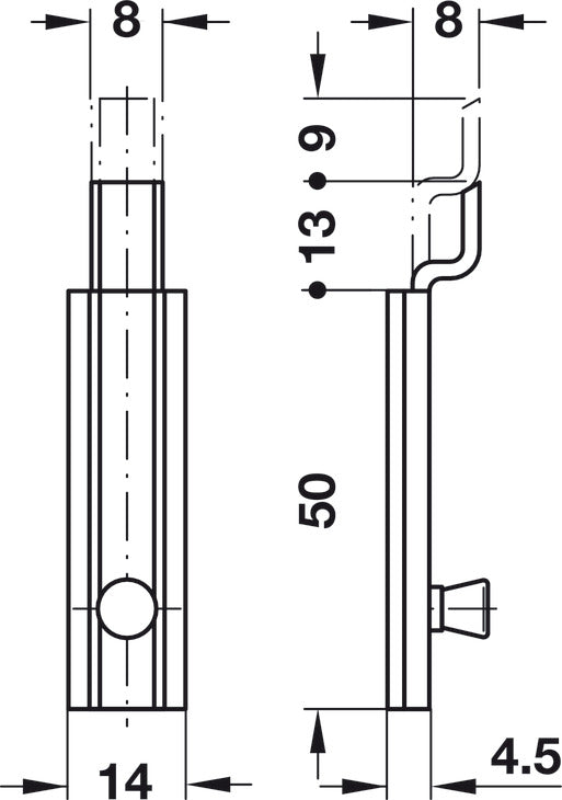 Furniture Bolt, Threaded, with Straight Slide