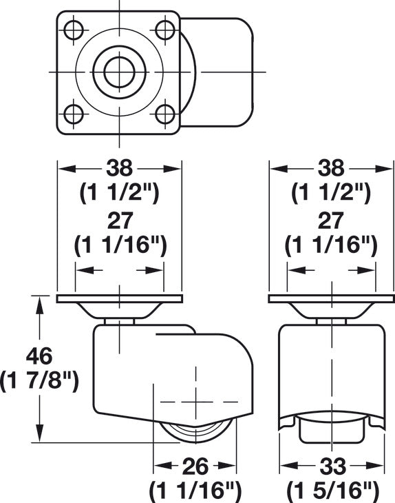 Enclosed wheel caster, Load bearing capacity 75 kg, free running