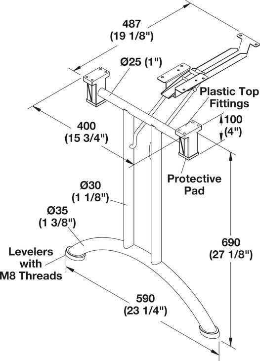 Folding Table Leg, with Curved Foot