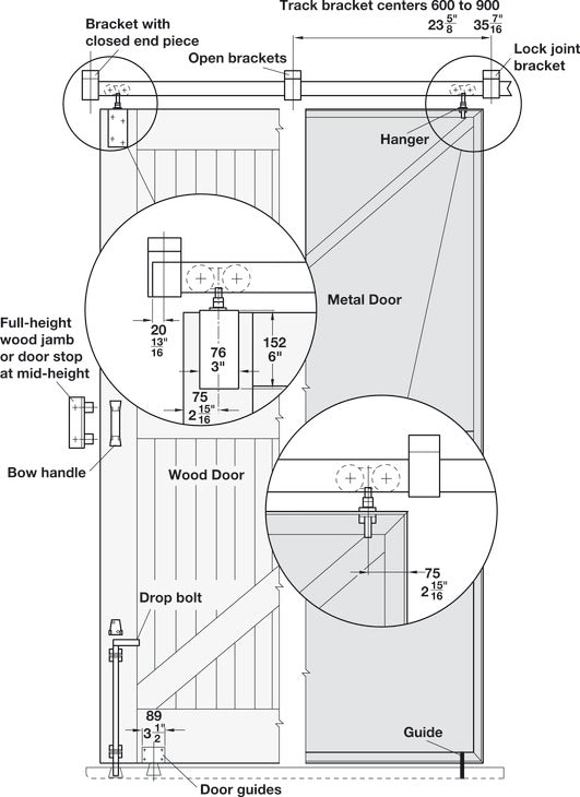 Metal Door Trolley Hanger, Vertical and Lateral Adjustment With Extended Pendant