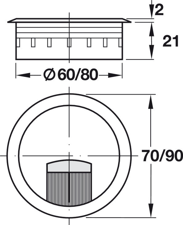 Plastic Cable Grommet, Two-Piece, Round, with Brush