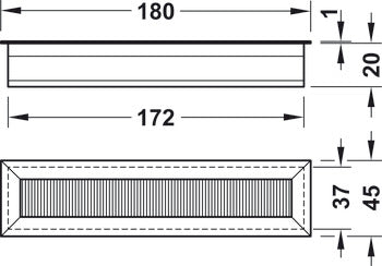 Anodized Aluminum Grommet, Rectangular 180 x 45 mm with Brush