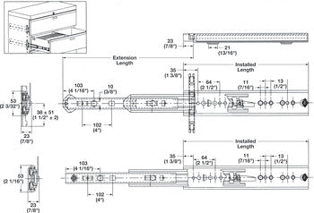 Accuride 3641/3642 Side Mount, Interlocking Drawer System, 1" Overtravel; 180 lbs Weight Capacity