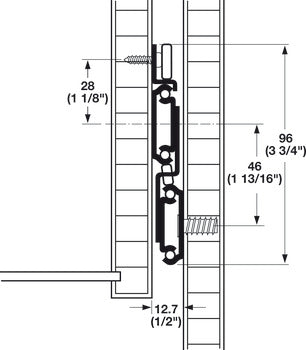 Accuride 4034 Progressive, Heavy Duty Side Mounted Slide, 1 1/2" Overtravel, 150 lbs Weight Capacity
