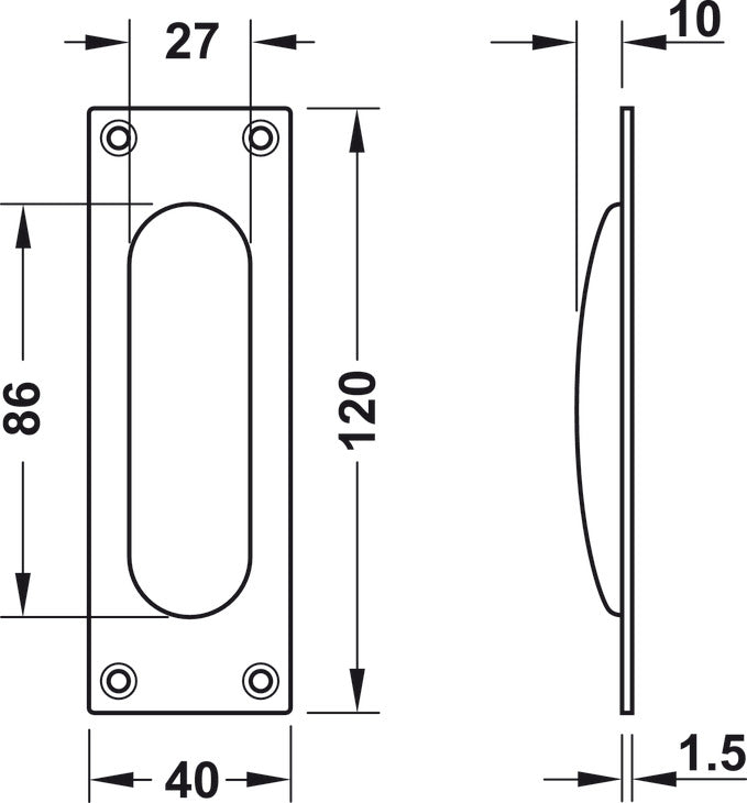 Flush pull handles for sliding doors, FSB, model 4211