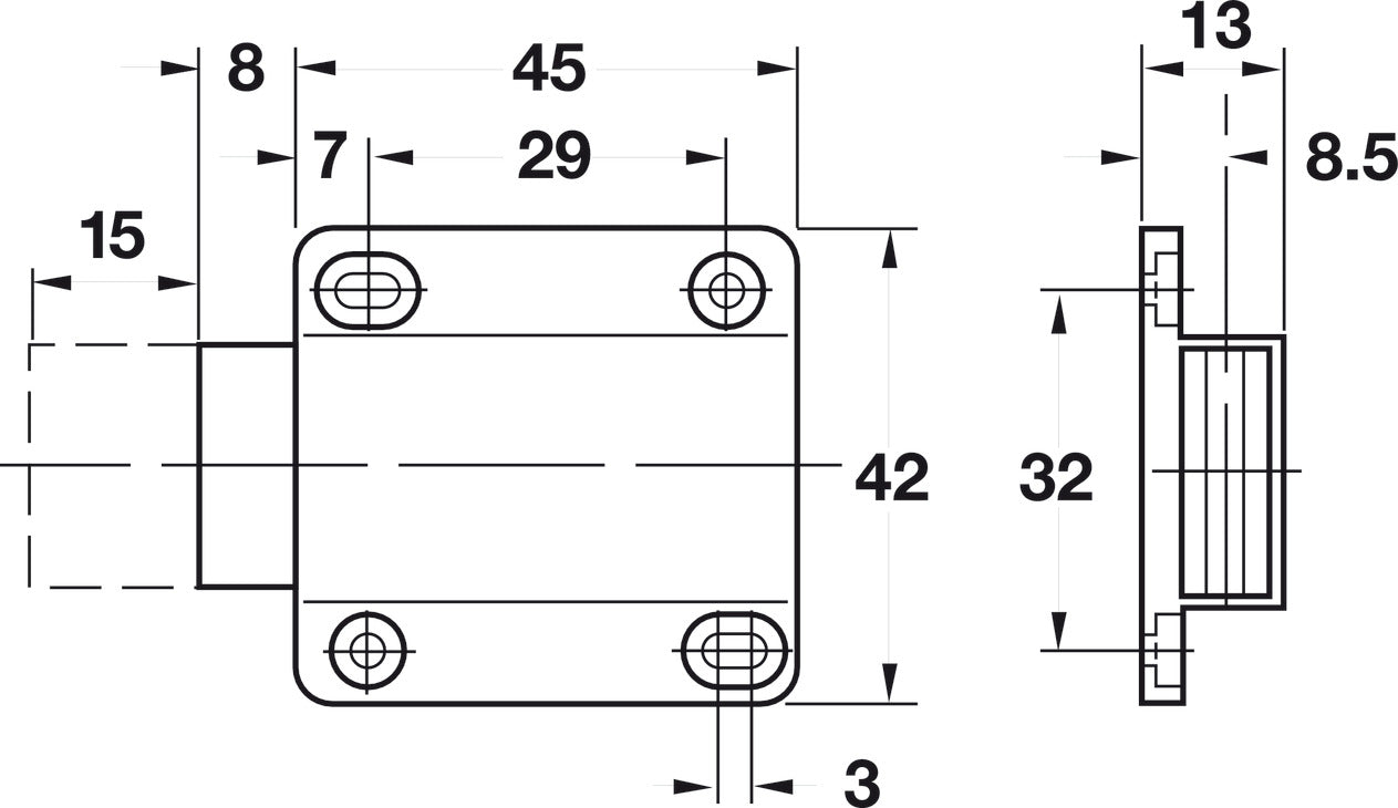 Magnetic Pressure Push Latch, 45 x 42 mm