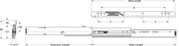 Accuride 4034 Progressive, Heavy Duty Side Mounted Slide, 1 1/2" Overtravel, 150 lbs Weight Capacity