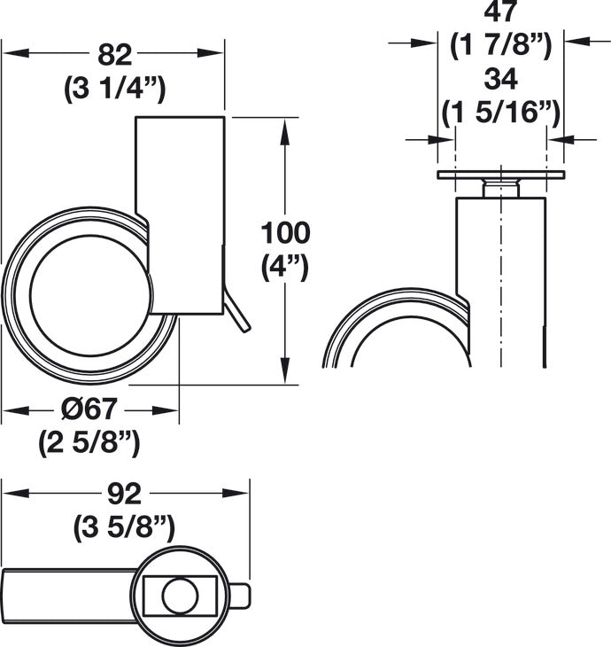 Caster, No Hub, Load Bearing Capacity 110 lbs.