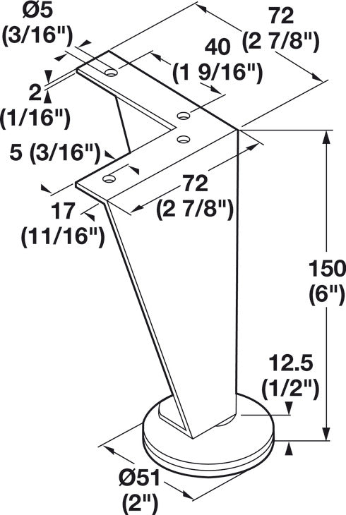 Furniture Foot, Steel, 150 mm (6")