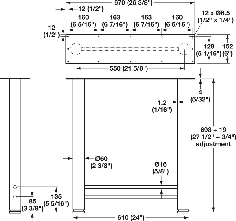 Support Leg, 610 mm Width