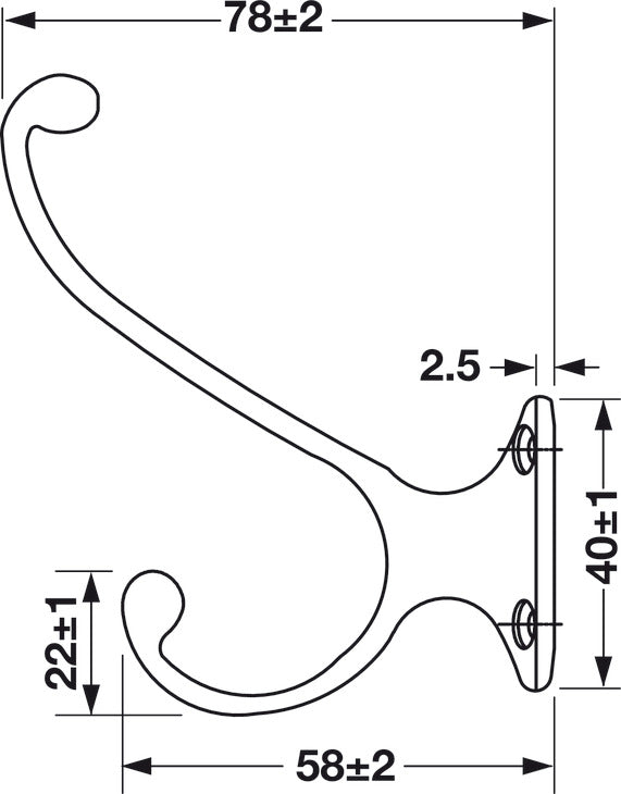 Hat & Coat Hook, 32 x 78 x 91 mm (W x D x H)