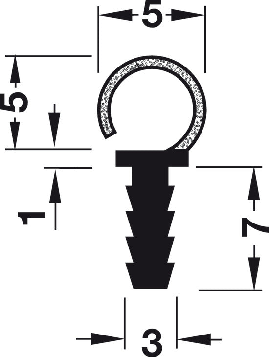 Sealing profile, with ribbed flanges, round