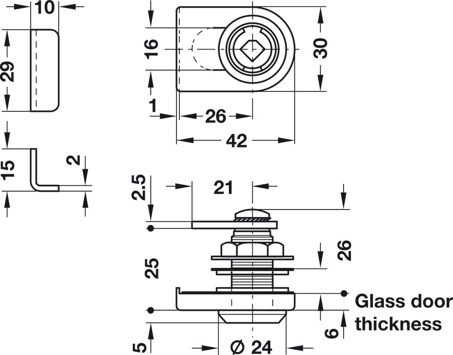 Glass Door Cam Lock, Symo 3000