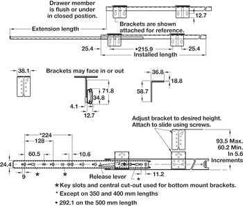 Accuride 2109 Keyboard/Pencil Drawer Top Mounted Slide, 3/4" Extension, 75 lbs Weight Capacity