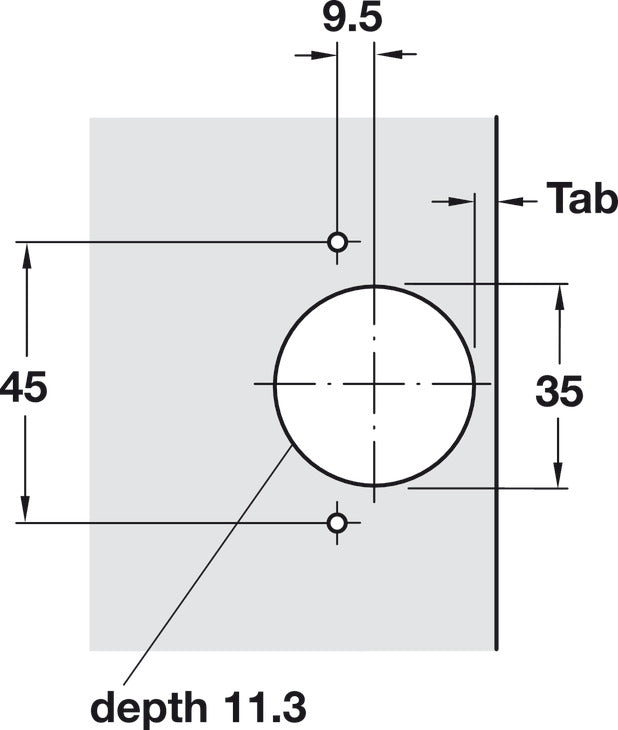 Concealed Cup Hinge, HÃ¤fele Metalla A 110°, inset mounting
