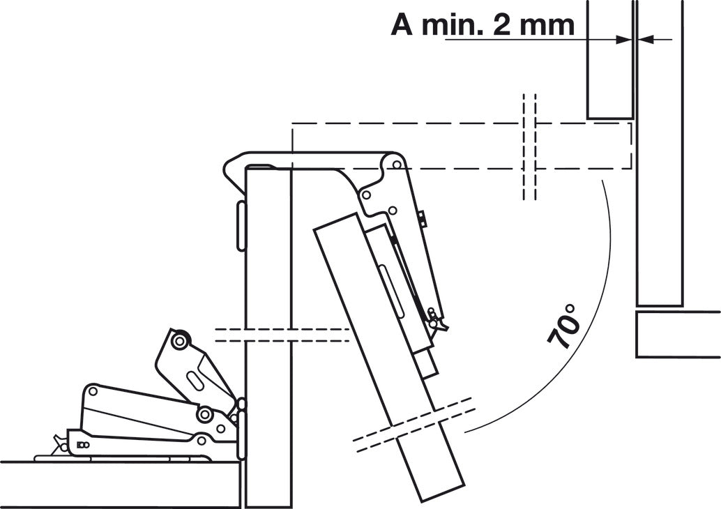 Pie-Cut Corner Hinge, Salice, 70° Opening Angle, Self Close, Titanium Finish