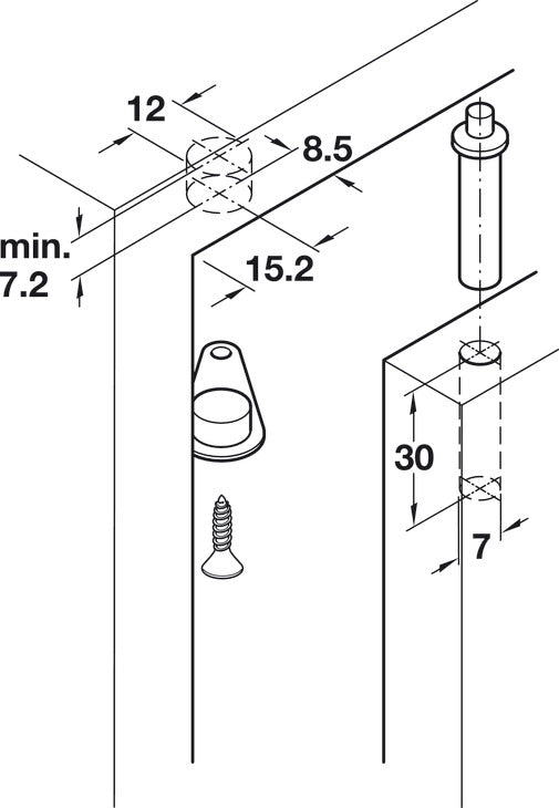 Pivot Hinge, 140° Opening Angle, Detachable