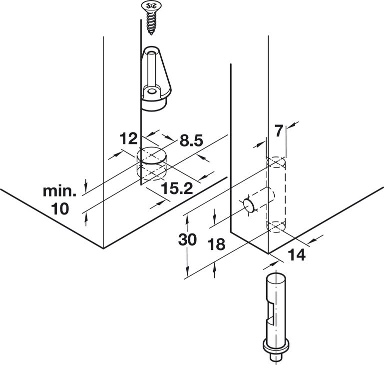 Pivot Hinge, 140° Opening Angle, Detachable