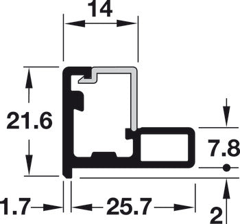 Aluminum Frame Profile, 26 x 14 mm, with Reduced Frame, Glass Thickness 4 mm