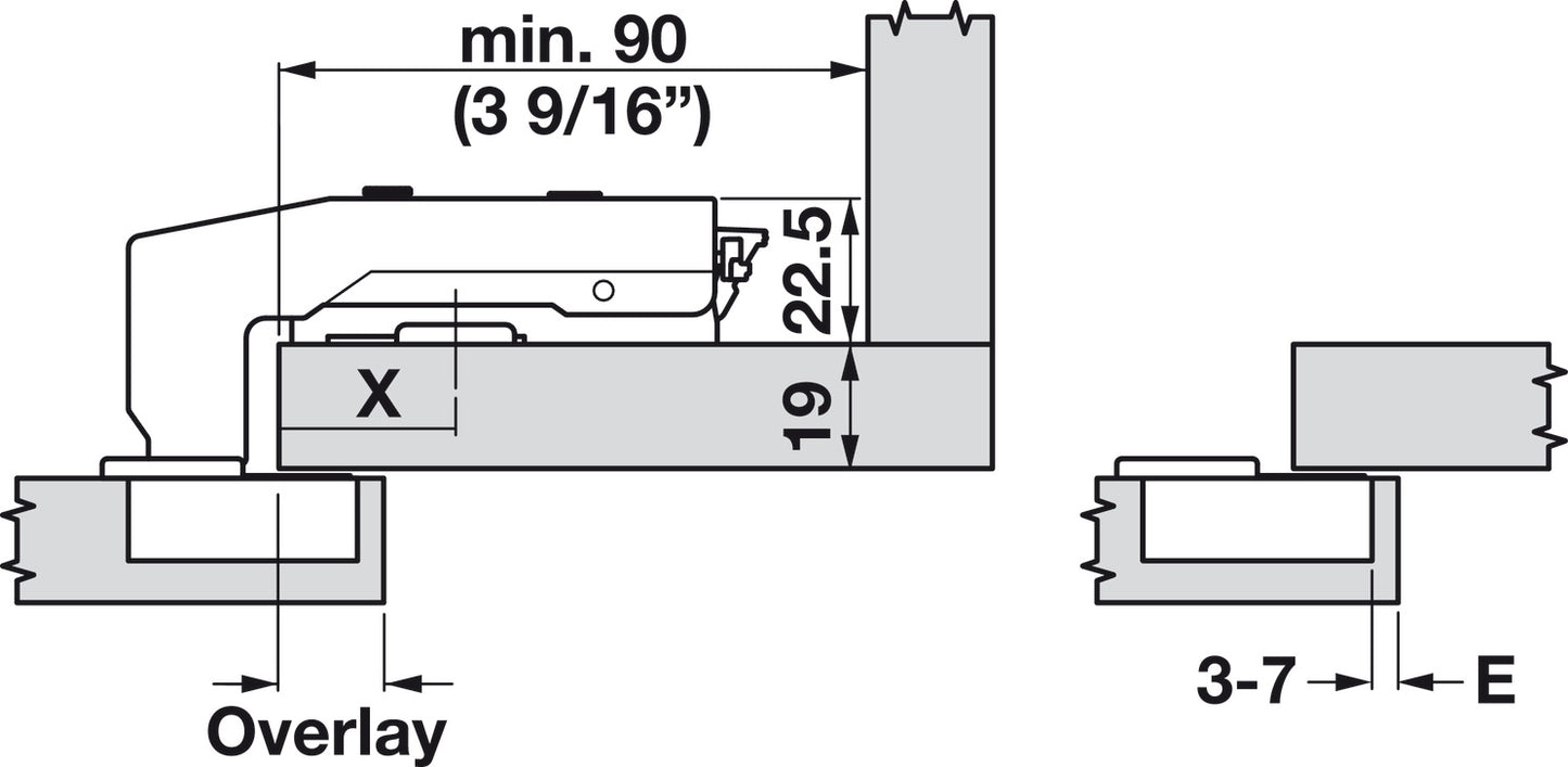 Concealed Blind Corner Hinge, Grass TIOMOS, 110° Opening Angle, Overlay Mounting