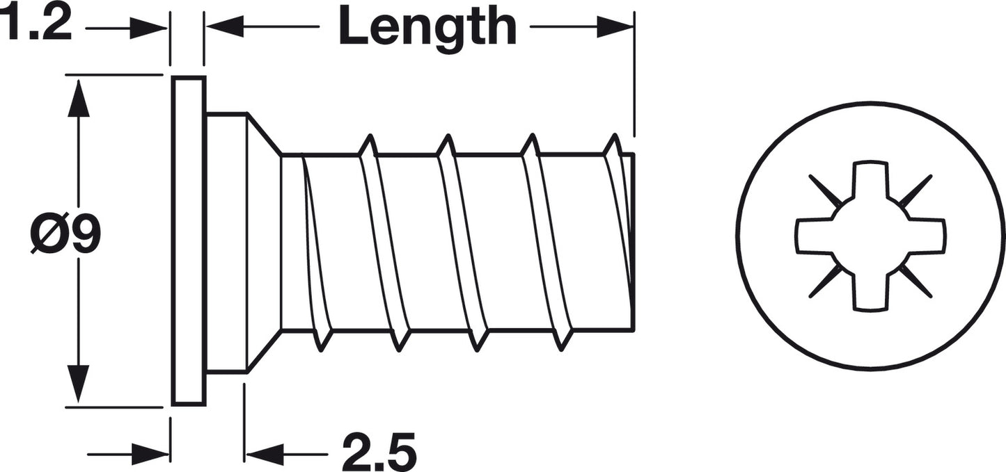 Euro screw, with Special Cylinder Head, #2 Pozi Drive, Bulk Pack