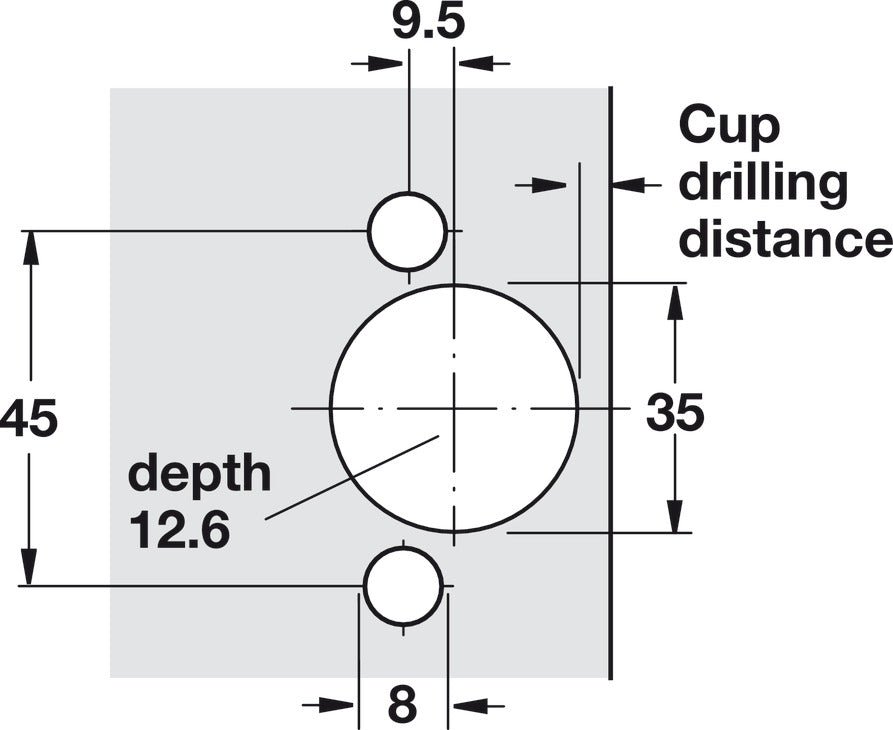Concealed Corner Hinge, 110° Opening Angle, Inset