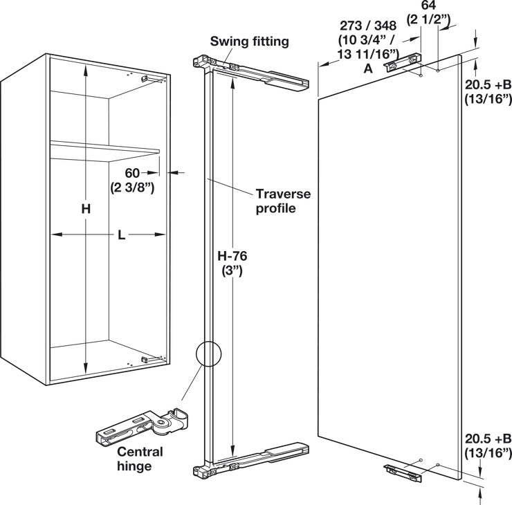 Lateral Swing Fitting, Swingfront 20 FB, for wooden or narrow aluminum frame doors