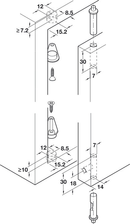 Pivot Hinge, 140° Opening Angle, Detachable