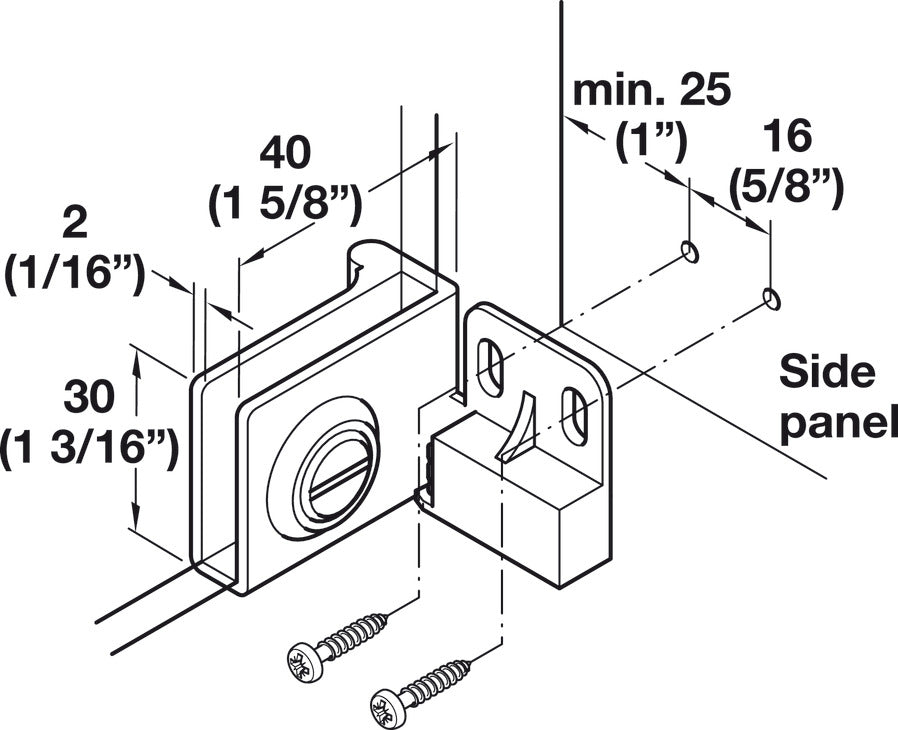 Hinge, Opening angle 170°, inset mounting