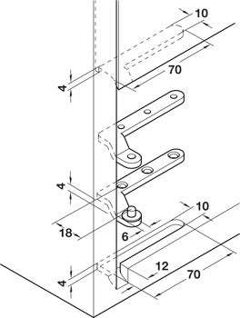 Corner Pivot Hinged, Cranked, 180° Opening Angle