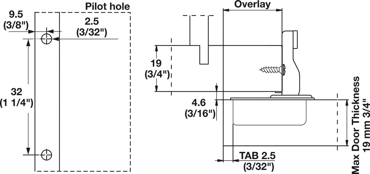 Concealed Hinge, Salice Face Frame 3 Cam, 106° Opening Angle, Self Close