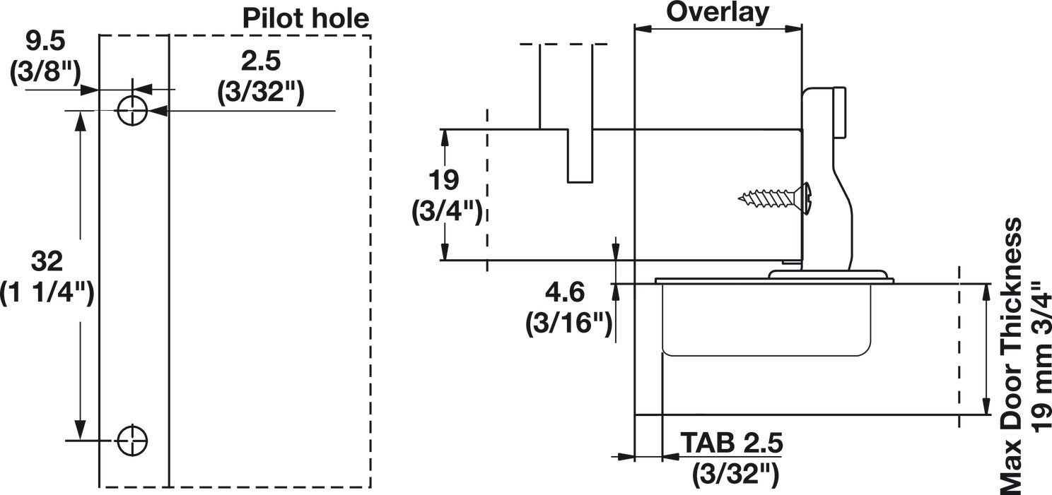 Concealed Hinge, Salice Face Frame 3 Cam, 106° Opening Angle, Self Close