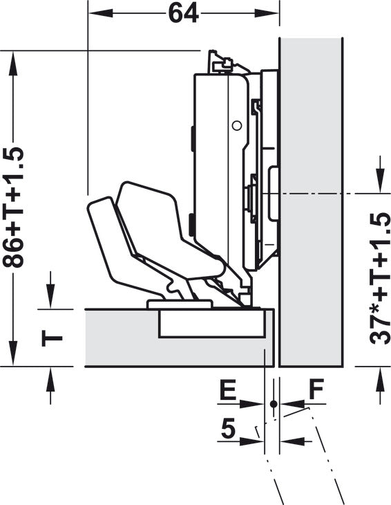 Concealed Hinge, Grass, Tiomos M9 110°, for Thin Doors