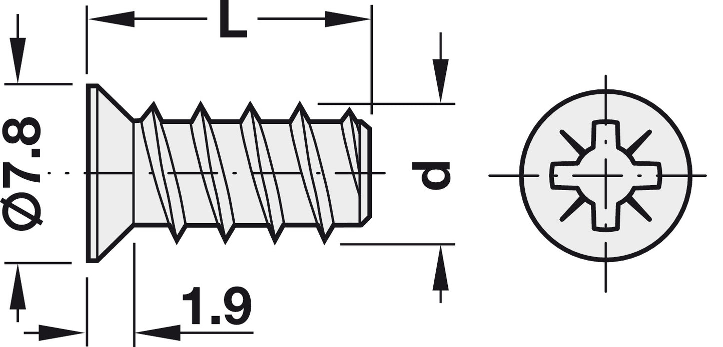 Euro screw, HÃ¤fele, Varianta, countersunk head, PZ2, steel, for screwing into wood