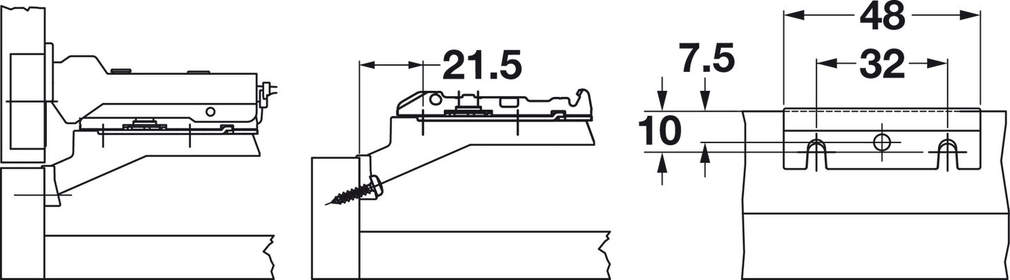 Face Frame Adapter Baseplate, Grass TIOMOS, 3 Point Fixing with Wood Screws