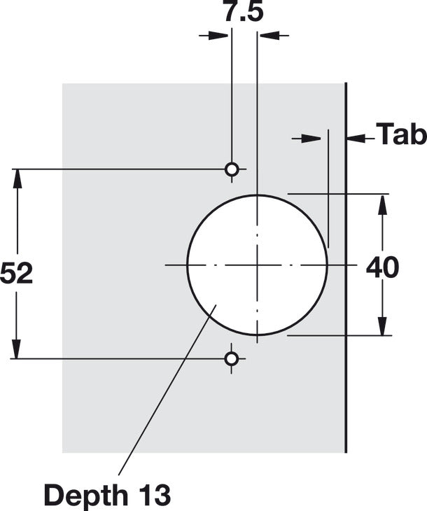 Concealed Thick Door Hinge, Salice, 94° Opening Angle, Half Overlay