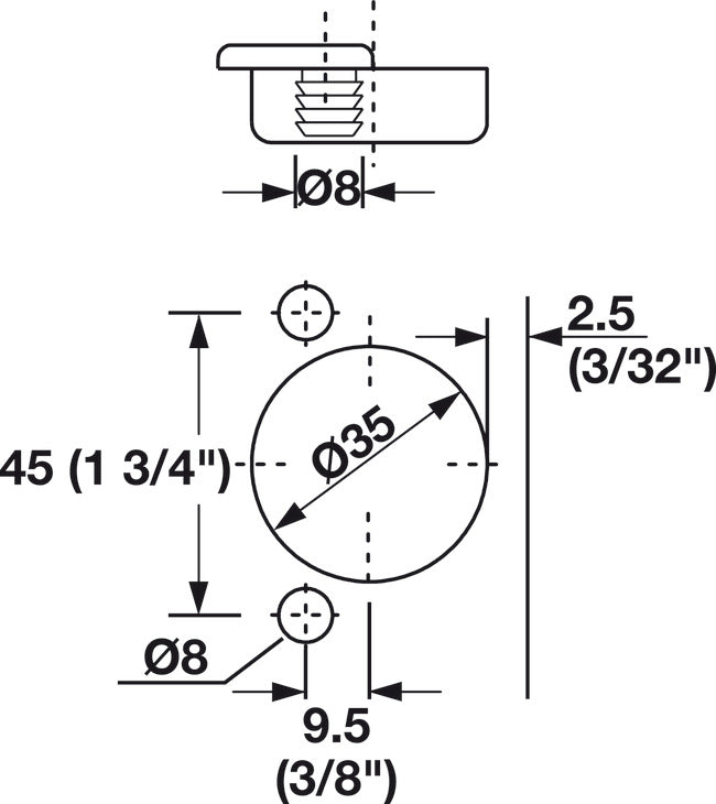 Concealed Hinge, Salice Face Frame 3 Cam, 106° Opening Angle, Self Close