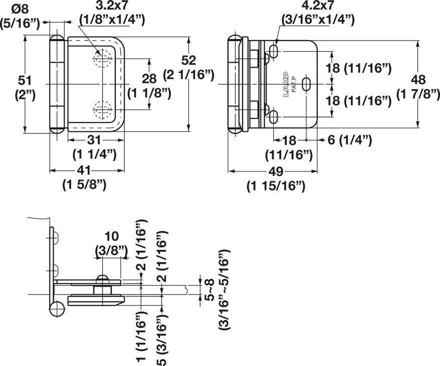Glass Door Hinge, 304 Stainless Steel, for Glass 4 - 6 mm