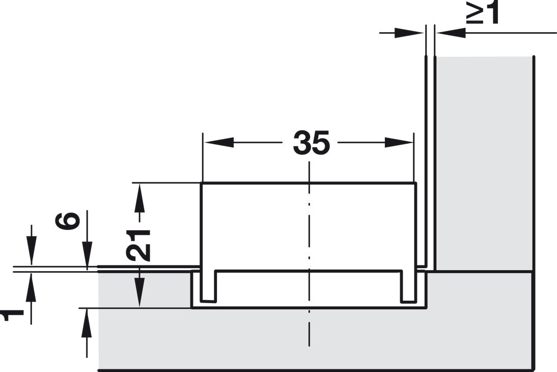 Glass Door Hinge, Opening angle 95°, inset mounting