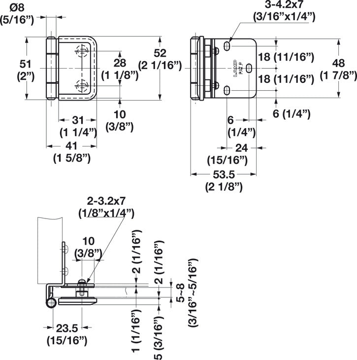Glass Door Hinge, 304 Stainless Steel, for Glass 4 - 6 mm