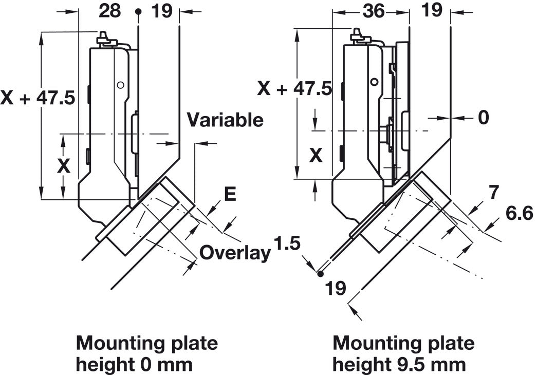 Concealed Corner Hinge, 110° Opening Angle, Inset