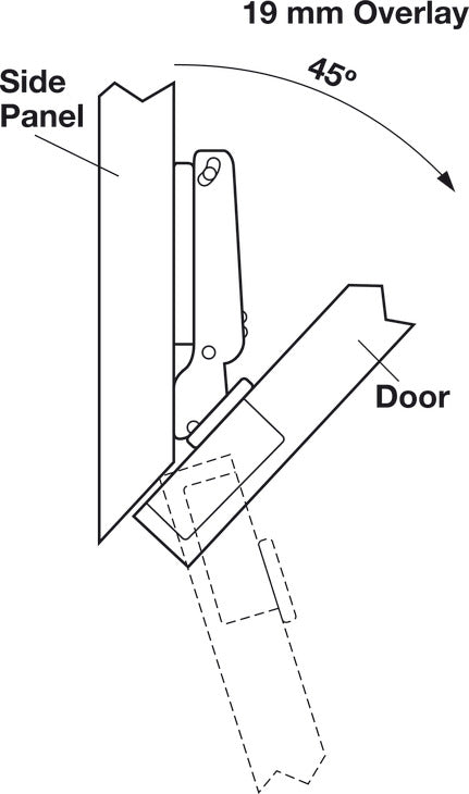 Concealed Hinge, Salice, - 45° Corner Special Application, Full Overlay