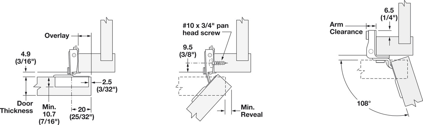 Concealed Face Frame Hinge, Grass TEC Side-Mount, 108° Opening Angle, Soft-Close