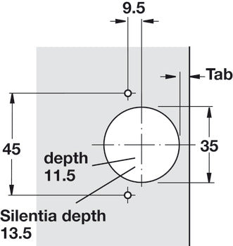 Concealed Hinge, Salice 200 Series/700 Series, 110° Opening Angle, 1/2" Overlay