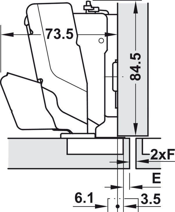 Concealed Hinge, Grass TIOMOS, 165° Opening Angle, Half Overlay